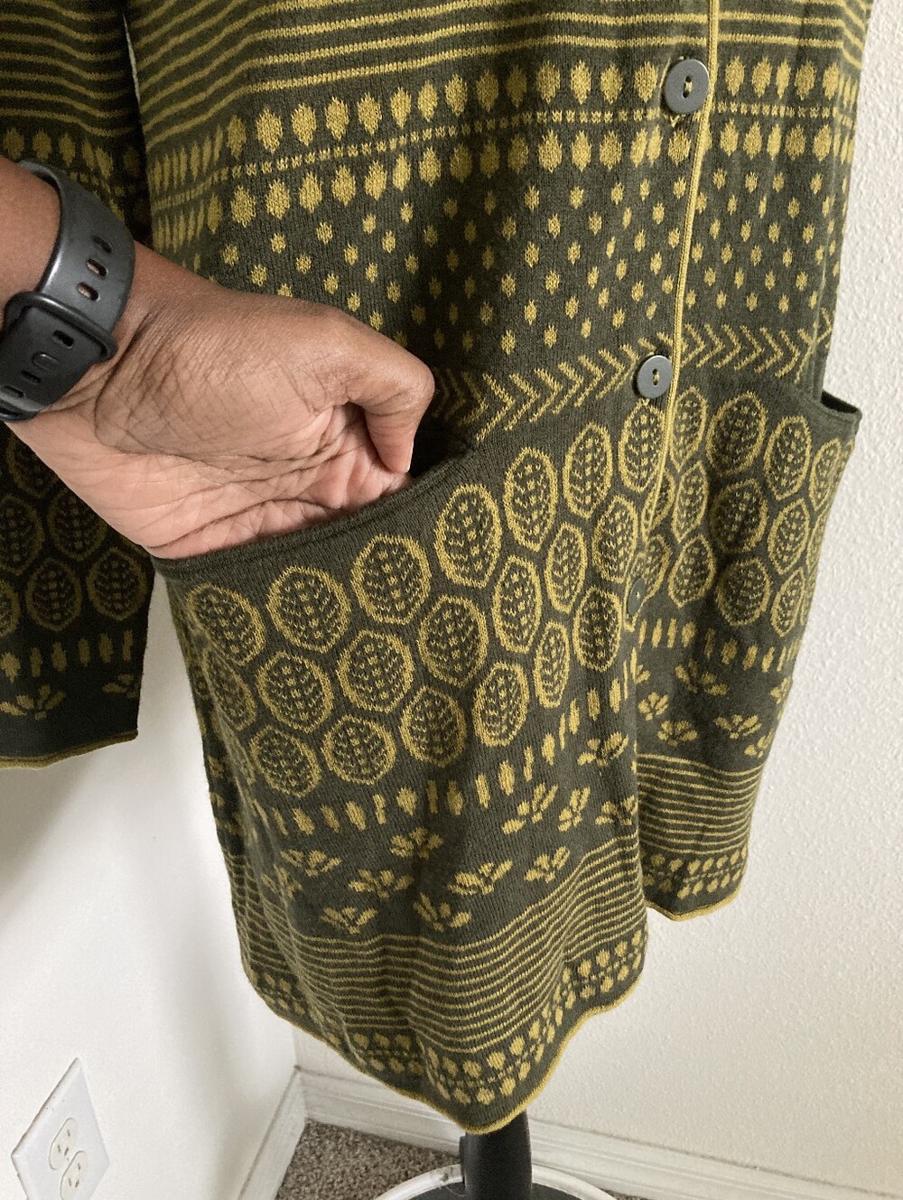 Gudrun Sjoden Green Leaf long Cardigan sweater S Organic Cotton Wool Boho Nwt - Picture 10 of 15